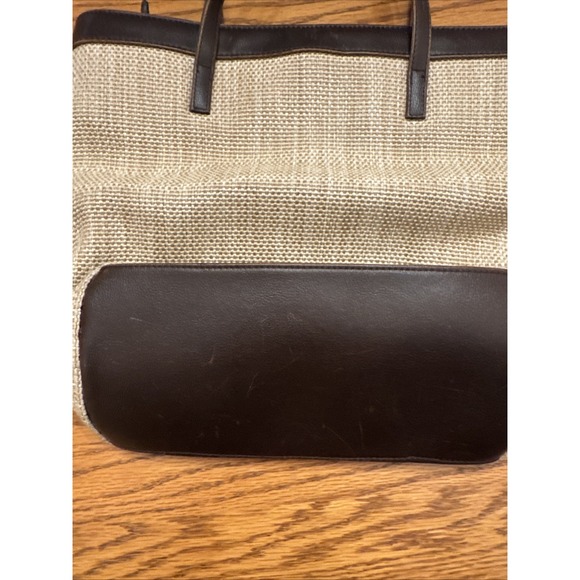 VTG Liz Claiborne Med Straw Handbag Shoulder Bag Purse Faux Leather Trim Clean - Picture 3 of 8
